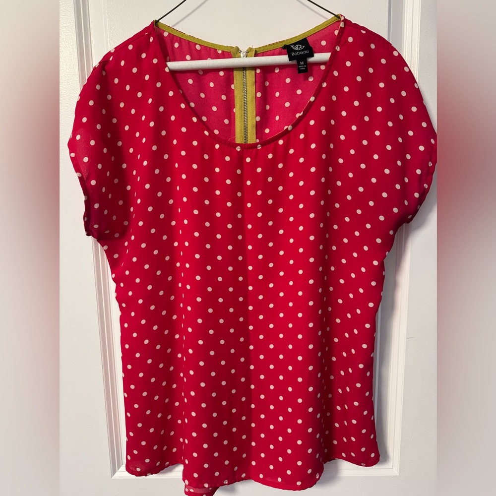 Bobeau Pink Polka Dot Blouse